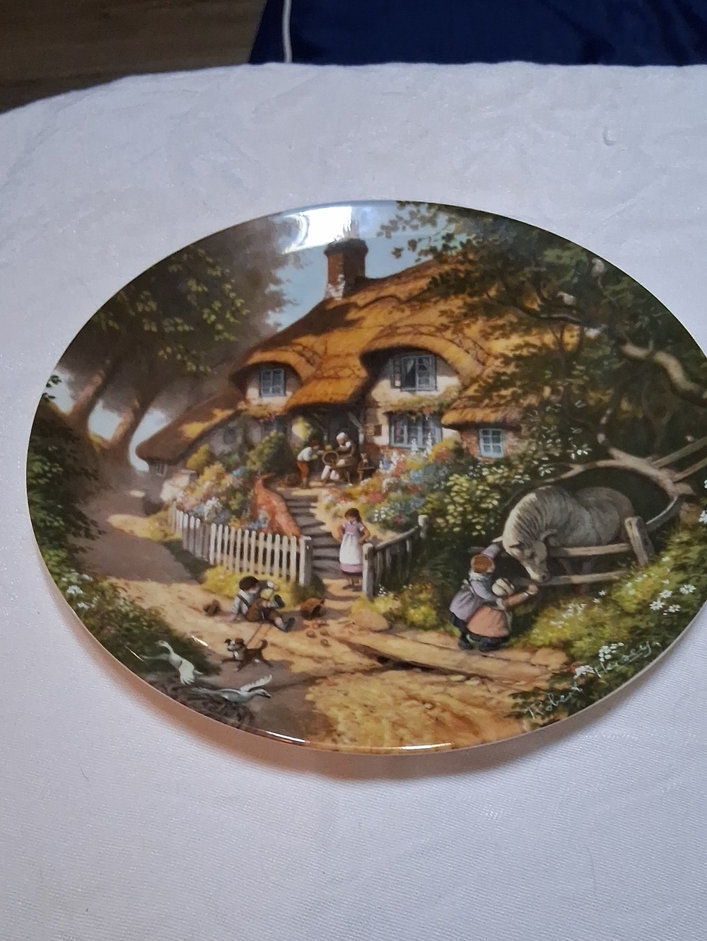 Decorative Cottage Scene Collector Plate in Brown and Green
